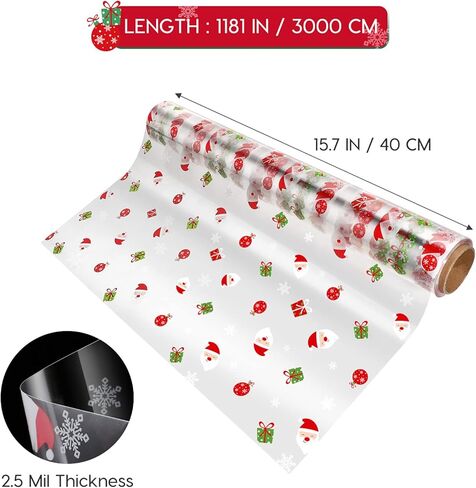 غلاف هدايا بنمط سانتا كلوز 2.5 مل ورق تغليف شفاف كريستالي شفاف من شركة تشومومي لأعياد الميلاد سيلوفان ملفوف من الكريستال الشفاف للسلال، الهدايا، الأزهار، الحلويات، الطعام، الحرف اليدوية (3000x40 سم) in Kuwait