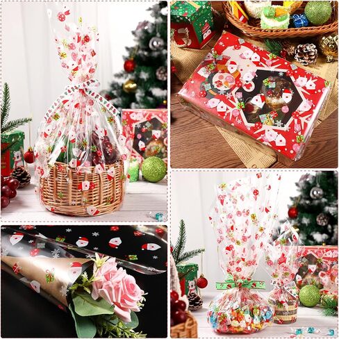 غلاف هدايا بنمط سانتا كلوز 2.5 مل ورق تغليف شفاف كريستالي شفاف من شركة تشومومي لأعياد الميلاد سيلوفان ملفوف من الكريستال الشفاف للسلال، الهدايا، الأزهار، الحلويات، الطعام، الحرف اليدوية (3000x40 سم) in Kuwait