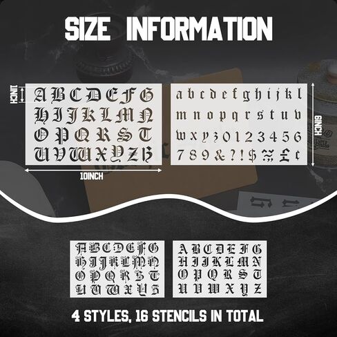 8 قطع من استنسل الحروف، استنسل حروف الخط القوطي، قوالب استنسل الحروف الأبجدية، قوالب أرقام بلاستيكية، استنسل رسم للحرف اليدوية (النمط الكلاسيكي) in Kuwait