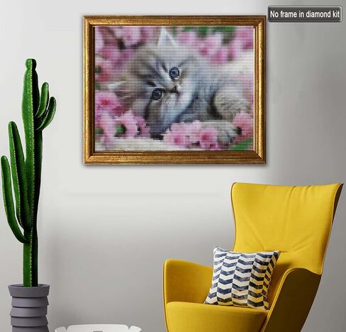 Jungobiu 5D الماس مجموعات الطلاء القط لطيف، DIY الماس الفن الزهور مجموعات الطلاء مع الماس الحفر الكامل جولة الكريستال حجر الراين التطريز المستخدمة للمنزل مكتب الجدار الديكور 12x16 بوصة in Kuwait