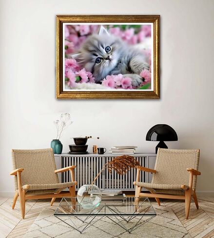 Jungobiu 5D الماس مجموعات الطلاء القط لطيف، DIY الماس الفن الزهور مجموعات الطلاء مع الماس الحفر الكامل جولة الكريستال حجر الراين التطريز المستخدمة للمنزل مكتب الجدار الديكور 12x16 بوصة in Kuwait