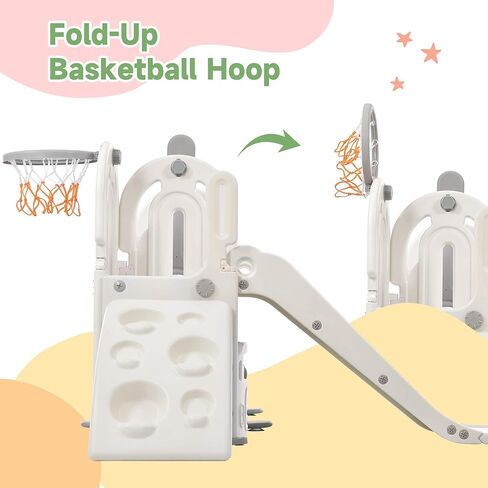 Lostcat 5 in 1 Toddler Slide and Swing Set,with Climber, Basketball Hoop and Storage Space,Indoor & Outdoor Playground Freestanding Slide,for Toddlers Age 1+(Gray) in Kuwait