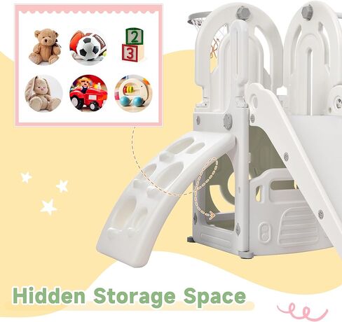 Lostcat 5 in 1 Toddler Slide and Swing Set,with Climber, Basketball Hoop and Storage Space,Indoor & Outdoor Playground Freestanding Slide,for Toddlers Age 1+(Gray) in Kuwait