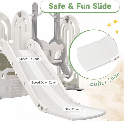 Lostcat 5 in 1 Toddler Slide and Swing Set,with Climber, Basketball Hoop and Storage Space,Indoor & Outdoor Playground Freestanding Slide,for Toddlers Age 1+(Gray) in Kuwait