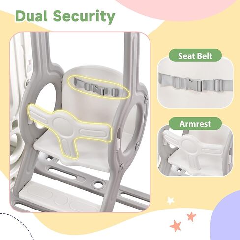 Lostcat 5 in 1 Toddler Slide and Swing Set,with Climber, Basketball Hoop and Storage Space,Indoor & Outdoor Playground Freestanding Slide,for Toddlers Age 1+(Gray) in Kuwait