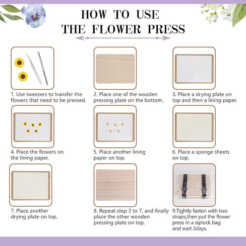 أويهياي مجموعة ضغط الزهور من 6 طبقات 6.3 × 8.3 انش، مجموعة ضغط النباتات لحفظ الزهور بما في ذلك التعليمات، مجموعة ضغط الزهور المجففة التي تصنعها بنفسك للبالغين والاطفال in Kuwait