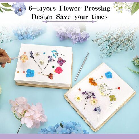 أويهياي مجموعة ضغط الزهور من 6 طبقات 6.3 × 8.3 انش، مجموعة ضغط النباتات لحفظ الزهور بما في ذلك التعليمات، مجموعة ضغط الزهور المجففة التي تصنعها بنفسك للبالغين والاطفال in Kuwait