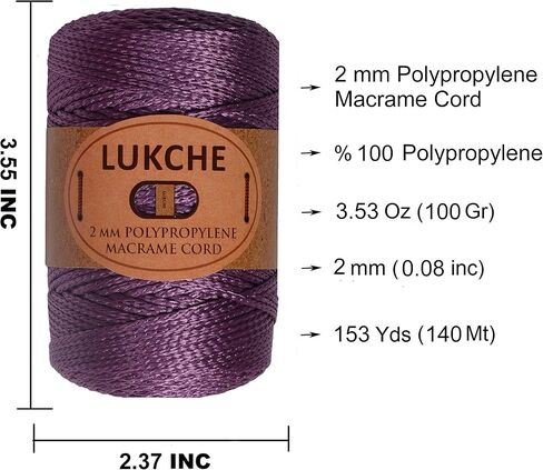 Lukche 1.5-2mm Polyester Macrame Cord 2 Skein (2x153 Yards) 100% Polypropylene Premium Macrame Rope, Colorful Yarn Crochet Macrame Bag Craft for Wall Hangers, Bags, Bottom Plates, Carpets (2 Blue) in Kuwait