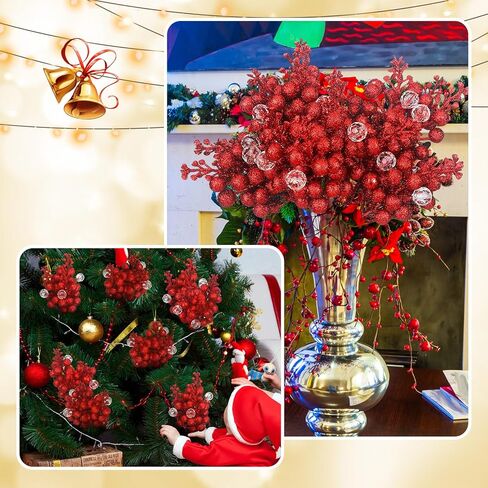 ceenna 24 حزمة عيد الميلاد الاصطناعي التوت الأحمر ينبع 8.5 بوصة عيد الميلاد بريق وهمية هولي التوت فروع بورجوندي بيري يختار لشجرة عيد الميلاد DIY إكليل الحرف عيد الميلاد ترتيبات الزهور ديكور المنزل in Kuwait