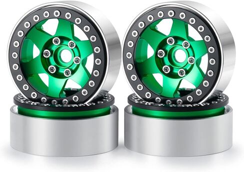 RCLIONS 4 قطع من الألومنيوم مقاس 1.9 بوصة ترقيات عجلات Beadlock للمحور SCX10، SCX10 II AXI90046، SCX10 III، TRX4 1/10th RC قطع غيار ملحقات السيارة الزاحفة (أخضر) in Kuwait
