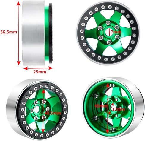 RCLIONS 4 قطع من الألومنيوم مقاس 1.9 بوصة ترقيات عجلات Beadlock للمحور SCX10، SCX10 II AXI90046، SCX10 III، TRX4 1/10th RC قطع غيار ملحقات السيارة الزاحفة (أخضر) in Kuwait
