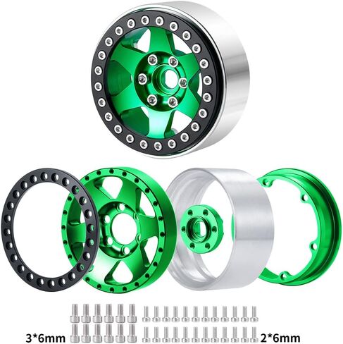 RCLIONS 4 قطع من الألومنيوم مقاس 1.9 بوصة ترقيات عجلات Beadlock للمحور SCX10، SCX10 II AXI90046، SCX10 III، TRX4 1/10th RC قطع غيار ملحقات السيارة الزاحفة (أخضر) in Kuwait