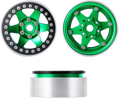 RCLIONS 4 قطع من الألومنيوم مقاس 1.9 بوصة ترقيات عجلات Beadlock للمحور SCX10، SCX10 II AXI90046، SCX10 III، TRX4 1/10th RC قطع غيار ملحقات السيارة الزاحفة (أخضر) in Kuwait