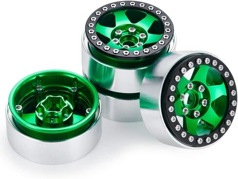 RCLIONS 4 قطع من الألومنيوم مقاس 1.9 بوصة ترقيات عجلات Beadlock للمحور SCX10، SCX10 II AXI90046، SCX10 III، TRX4 1/10th RC قطع غيار ملحقات السيارة الزاحفة (أخضر) in Kuwait