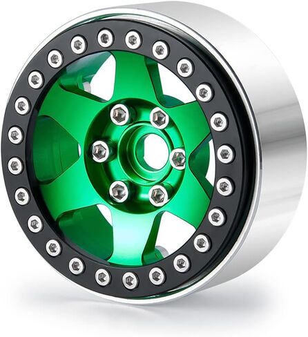 RCLIONS 4 قطع من الألومنيوم مقاس 1.9 بوصة ترقيات عجلات Beadlock للمحور SCX10، SCX10 II AXI90046، SCX10 III، TRX4 1/10th RC قطع غيار ملحقات السيارة الزاحفة (أخضر) in Kuwait
