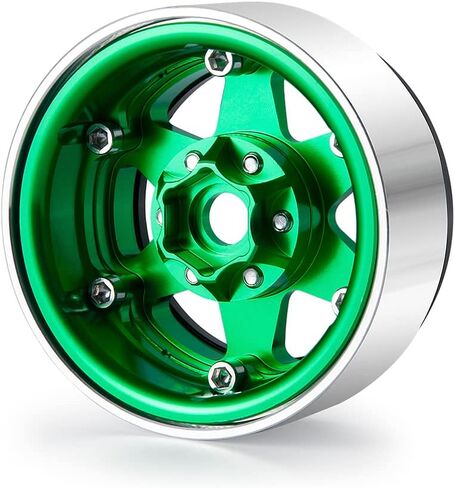 RCLIONS 4 قطع من الألومنيوم مقاس 1.9 بوصة ترقيات عجلات Beadlock للمحور SCX10، SCX10 II AXI90046، SCX10 III، TRX4 1/10th RC قطع غيار ملحقات السيارة الزاحفة (أخضر) in Kuwait