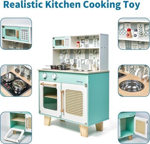 مجموعة ألعاب مطبخ خشبية، مجموعة مطبخ للأطفال الصغار للأعمار من 3 إلى 6 سنوات، مطبخ لعب تظاهري مع أضواء وأصوات حقيقية، مجموعات ألعاب مطبخ للأطفال مع 8 قطع من ملحقات أواني الطبخ، لعبة هدية للفتيات والفتيان (أخضر) in Kuwait
