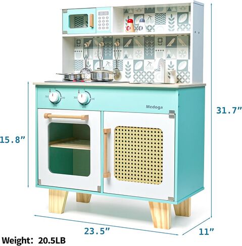 مجموعة ألعاب مطبخ خشبية، مجموعة مطبخ للأطفال الصغار للأعمار من 3 إلى 6 سنوات، مطبخ لعب تظاهري مع أضواء وأصوات حقيقية، مجموعات ألعاب مطبخ للأطفال مع 8 قطع من ملحقات أواني الطبخ، لعبة هدية للفتيات والفتيان (أخضر) in Kuwait