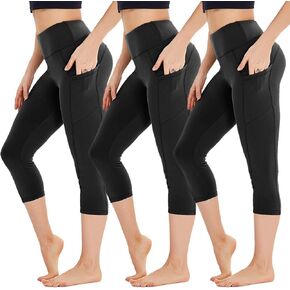 HIGHDAYS 3 Pack Leggings for Women with Pockets - High Waist Capri Workout Running Yoga Pants