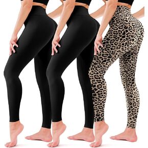 3 قطع من السراويل الضيقة للسيدات - سراويل يوجا عالية الخصر للتحكم في البطن بدون رؤية من خلالها، سراويل يوجا للتمرين والجري in Kuwait