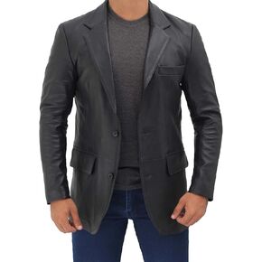 Decrum Leather Blazer for Men - Classic Button Closure with 100% Real Lambskin Mens Brown & Black Leather Blazer