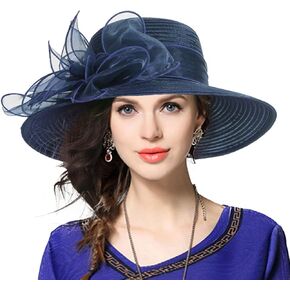 Women Derby Church Dress Hat Wide Brim Leaf Flower Bridal Shower Hat
