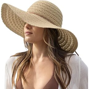 Womens Sun Hat, Floppy Beach Summer Hats with Wide Brim, Packable Lace Hats for Women