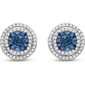 Jewelili 1/4 CTTW أقراط الماس من الفضة الاسترليني. اختر من بين شكل القلب أو الوسادة أو الشكل الدائري والماس الأسود أو الأزرق أو الأبيض.