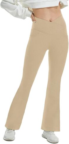 TOPYOGAS Womens Casual Flare Leggings with Pocket Bootleg Yoga Pants Crossover Hight Waisted Workout Pants in Kuwait