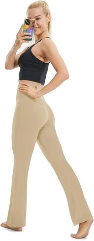 TOPYOGAS Womens Casual Flare Leggings with Pocket Bootleg Yoga Pants Crossover Hight Waisted Workout Pants in Kuwait