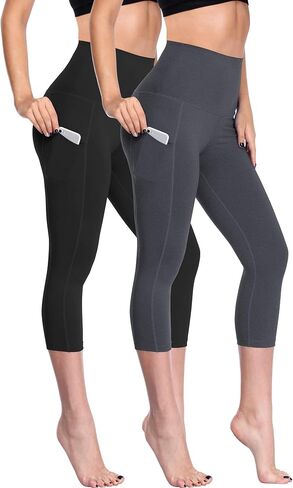NELEUS Women's Tummy Control High Waist Capri Running Leggings Yoga Pants with Pocket in Kuwait