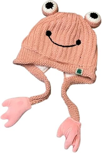 Womens Cute Frog Hat Crochet Knitted Hat Big Eye Frog Knitted Winter Ear Protective Beanie Hats Knitted Caps Outdoors Autumn in Kuwait