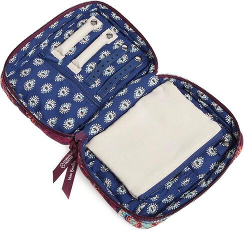 حقيبة تنظيم المجوهرات النسائية المصنوعة من القطن بسحاب من Vera Bradley، مظهر وردي - قطن معاد تدويره، مقاس واحد in Kuwait