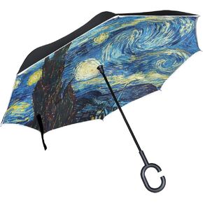 ALAZA Vintage Sunflower Windproof Inverted Open Close Reverse Rain Umbrella Inside Out Quality Waterproof Parasol Upside Down Stick Shelter with Hook c Handle