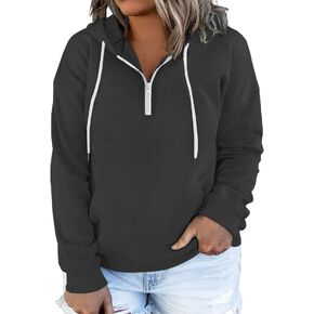 VISLILY Women's-Plus-Size-Hoodies Quarter Zip-Up Hooded Sweatshirts Lightweight Long Sleeve Pullover Tops with Pocket 1X-4X