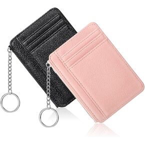Buryeah 2 Pcs Slim Minimalist Wallet Leather Front Pocket Wallets RFID Blocking Wallets for Women Credit Card Holder for Work Travel