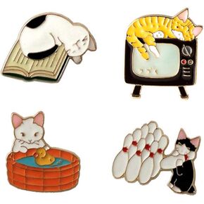 4 Pcs Cute Enamel Lapel Pins Sets Cartoon Animal Plant Flowers Brooches Pin Badges for Clothing Bags Backpacks Jackets Hat Party Favors Decoration