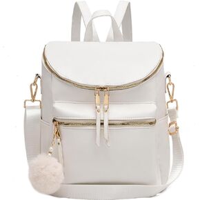 I IHAYNER Women Backpack Purse Fashion Leather Large Designer Travel Bag Ladies Shoulder Bags with Pompom Backpack for College Work, Brown