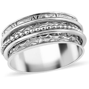 Shop LC Fidget Anxiety Ring for Women 925 Sterling Silver Spinning Spinner Rings for Men Oxidized Concave Boho Band Meditation Stress Relief Birthday Gifts