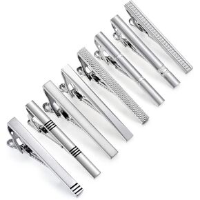 UJOY Tie Clips for Men, 8 Pcs Tie Bars Pinch Clip Set Silver Black 2.3 Inches Business Shirt Necktie Parts in Kuwait