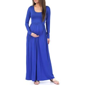 فستان للحوامل من Mother Bee بأكمام طويلة أو سادة أو ملون بخصر مكشكش مع جيوب in Kuwait