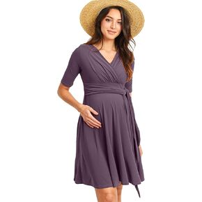 HELLO MIZ Women's Maternity Dress V-Neck Short Sleeve for Baby Shower in Kuwait