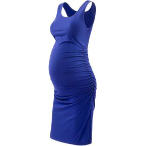 GINKANA Maternity Tank Dress Bodycon Sleeveless Casual Short Ruched Midi Fitted Dress for Pregnant Women