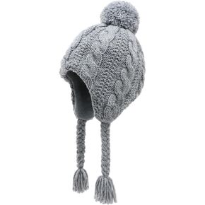 Otoyzy Winter Peruvian Hat Earflap Fleece Lined Pompon Knit Hat Beanie for 3-10T Baby Girls