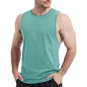 MAGCOMSEN Mens Workout Cut Off Shirt Sleeveless Muscle Shirts Athletic Cotton Tank Tops Gym Fitted Tanks Summer Running in Kuwait