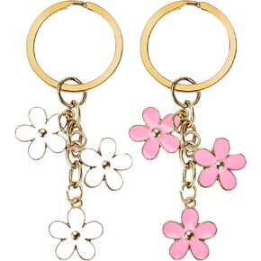Bewudy 2Pcs Flowers Keyrings Keychains For Women, Key Chain Pendant Key Ring Decoration For Girls Best Gift