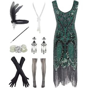YENMILL Women's 1920s Sequins Flapper Gatsby Cocktail Dress with 20s Headband Accessories Set in Saudi Arabia
