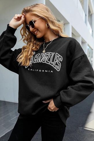 BBX Lephsnt بلوزات كبيرة الحجم للنساء فضفاضة تناسب Crewneck خمر الجرافيك قمصان ثقيلة مبطنة بالصوف in Kuwait