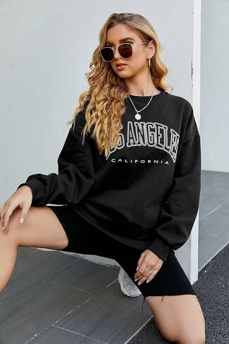 BBX Lephsnt بلوزات كبيرة الحجم للنساء فضفاضة تناسب Crewneck خمر الجرافيك قمصان ثقيلة مبطنة بالصوف in Kuwait