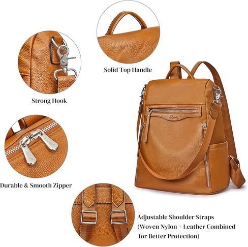 S-ZONE Women Genuine Leather Backpack Purse Ladies Soft Shoulder Bag College Casual Daypack in Saudi Arabia